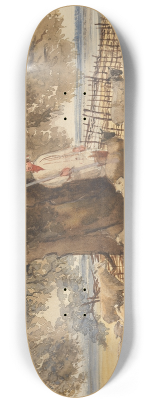Arthur James Stark - A Shepherd with Flock Beneath a Large Tree 8.25 inch art skate deck