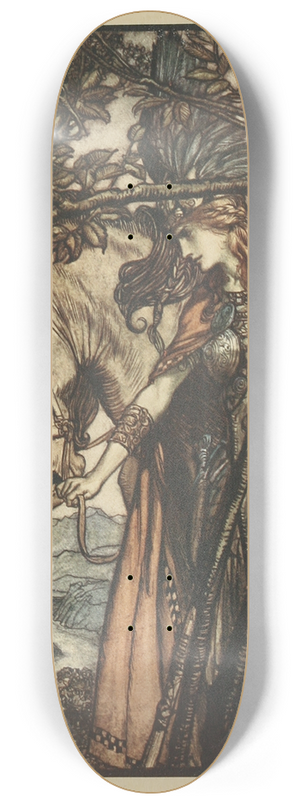 Arthur Rackham - Brunnhilde slowly and silently leads her horse down the path to the cave 8.25 inch art skate deck Arthur Rackham - Brunnhilde slowly and silently leads her horse down the path to the cave 8.25 inch art skate deck