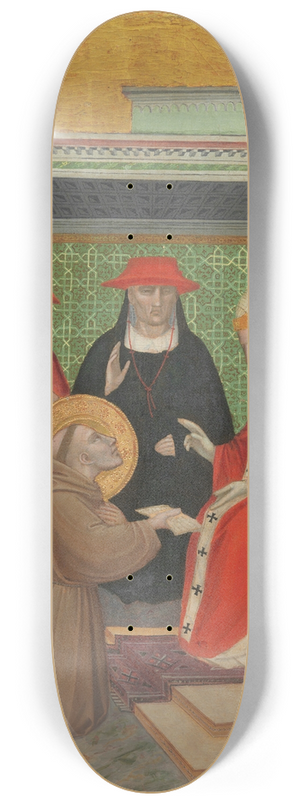 Spinello Aretino - Saint Francis before the Pope (The Approva of the Franciscan Rule) 8.25 inch art skate deck Spinello Aretino - Saint Francis before the Pope (The Approva of the Franciscan Rule) 8.25 inch art skate deck