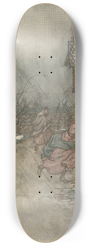 Arthur Rackham - The rain always made a point of setting in just as he had some outdoor work to do 8.25 inch art skate deck