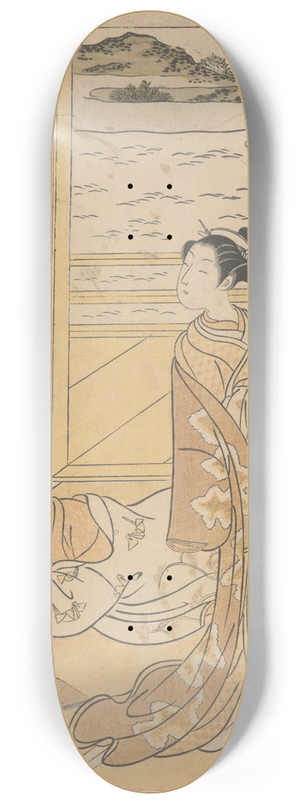 Suzuki Harunobu - Two Courtesans on Terrace; One Reading, One Smoking 8.25 inch art skate deck