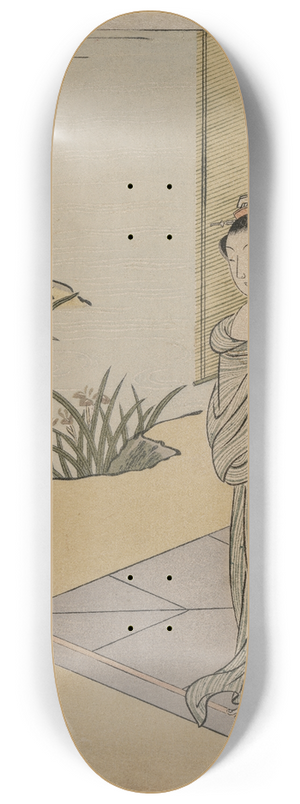 Suzuki Harunobu - Young Woman Looking at a Pot of Pinks 8.25 inch art skate deck