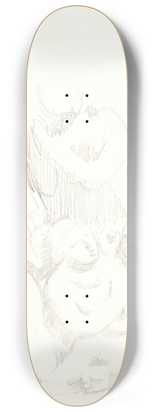 Svend Rathsack - Gruppe med siddende figurer med korslagte arme i forgrunden Studieblad efter relieffer i Borobudur, Java 8.25 inch art skate deck