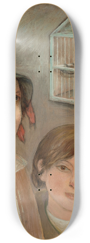 Tadeusz Makowski - Two little girls beside a cage with a canary 8.25 inch art skate deck Tadeusz Makowski - Two little girls beside a cage with a canary 8.25 inch art skate deck