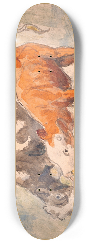 Theodor Philipsen - To kalve i det fri, slikkende en vltet mlkebtte (udkast til keramisk fad) 8.25 inch art skate deck