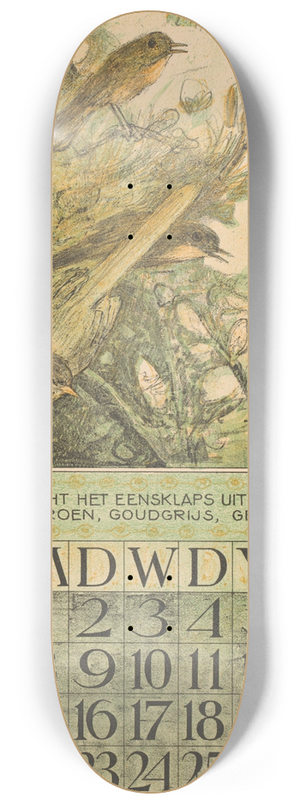 Theo van Hoytema - Kalenderblad april met drie vogels 8.25 inch art skate deck