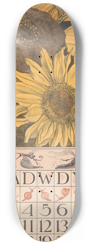 Theo van Hoytema - Kalenderblad augustus met zonnebloemen 8.25 inch art skate deck
