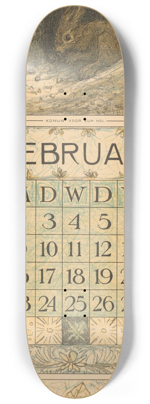 Theo van Hoytema - Kalenderblad februari met konijn 8.25 inch art skate deck