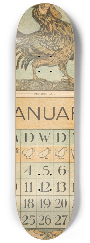 Theo van Hoytema - Kalenderblad januari met kraaiende haan 8.25 inch art skate deck