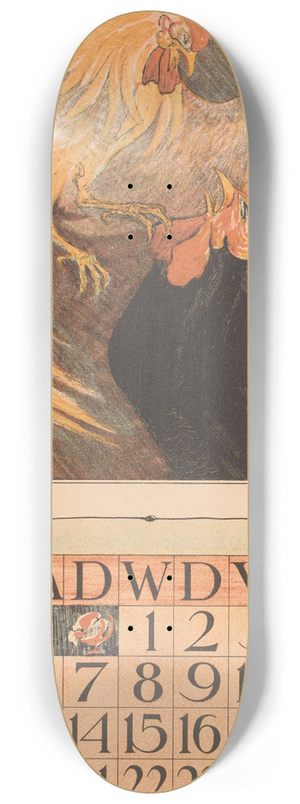 Theo van Hoytema - Kalenderblad maart met twee hanen 8.25 inch art skate deck Theo van Hoytema - Kalenderblad maart met twee hanen 8.25 inch art skate deck