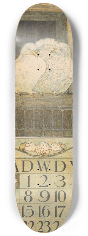 Theo van Hoytema - Kalenderblad maart met twee witte duiven 8.25 inch art skate deck Theo van Hoytema - Kalenderblad maart met twee witte duiven 8.25 inch art skate deck