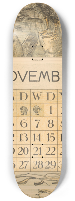 Theo van Hoytema - Kalenderblad november met meerkoet op een paal 8.25 inch art skate deck