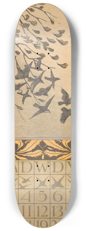 Theo van Hoytema - Kalenderblad oktober met bladeren en vogels 8.25 inch art skate deck