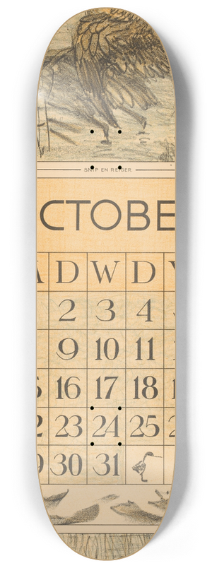 Theo van Hoytema - Kalenderblad oktober met snip en reiger 8.25 inch art skate deck