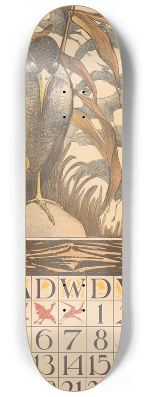 Theo van Hoytema - Kalenderblad oktober met vogel op een poot 8.25 inch art skate deck