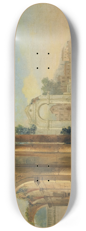 The Pseudo Battaglioli - A Capriccio Coastal Landscape With Figures Beneath Ruins 8.25 inch art skate deck