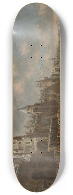 Thomas Heeremans - A winter landscape with skaters on a frozen lake near a city wall 8.25 inch art skate deck Thomas Heeremans - A winter landscape with skaters on a frozen lake near a city wall 8.25 inch art skate deck