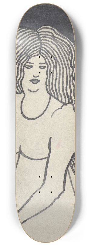 Aubrey Vincent Beardsley - Long-haired Woman in Front of Tall Rosebushes 8.25 inch art skate deck