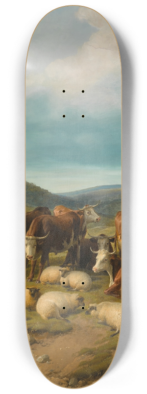 Thomas Sidney Cooper - Cattle and Sheep at a Watering Place 8.25 inch art skate deck
