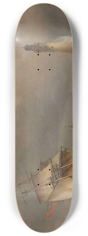 Thomas Whitcombe - A Frigate Healing In The Breeze Off The Eddystone Lighthouse 8.25 inch art skate deck
