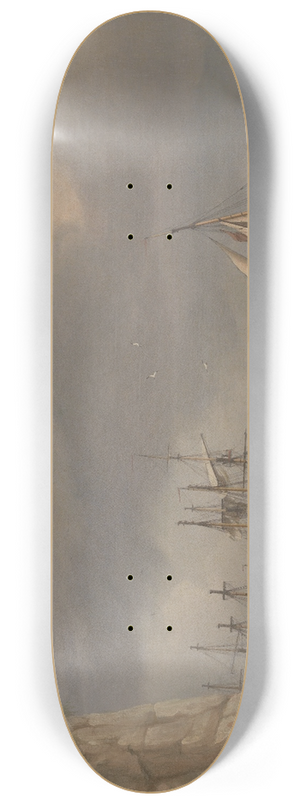 Thomas Whitcombe - A Ship Running into Harbour with Other Craft at a Jetty 8.25 inch art skate deck