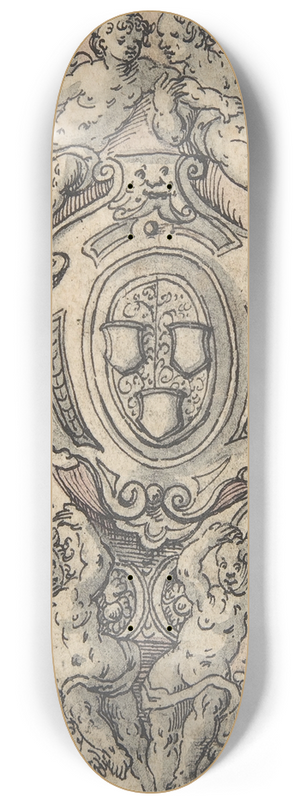 Tobias Stimmer - Design for a Coat of Arms with Putti holding Garlands 8.25 inch art skate deck