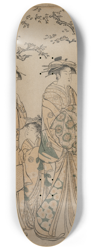 Torii Kiyonaga - The Courtesan Senzan of Chojiya Strolling with her Kamuro Yasono and Yasoji and Two Shinzo 8.25 inch art skate deck