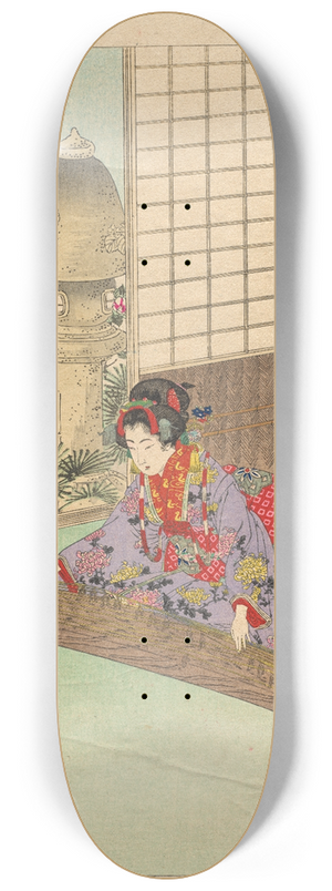 Toshikata Mizuno - Playing the Koyo, A Lady from Nagoya of the Koka Era (1844-48), from the series Thirty-six Elegant Selections 8.25 inch art skate deck