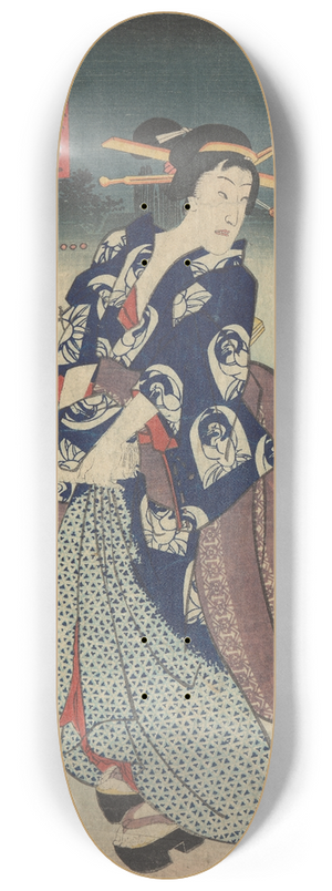 Toyokuni Utagawa - Evening; Woman in Blue Kimono on Roof 8.25 inch art skate deck