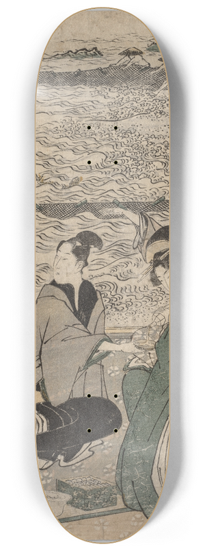 Toyokuni Utagawa - Man and Two Women at the Sea Shore 8.25 inch art skate deck
