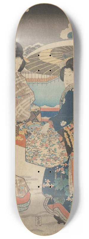 Toyokuni Utagawa - Snow Scene; Two Women with Umbrellas and Bags 8.25 inch art skate deck