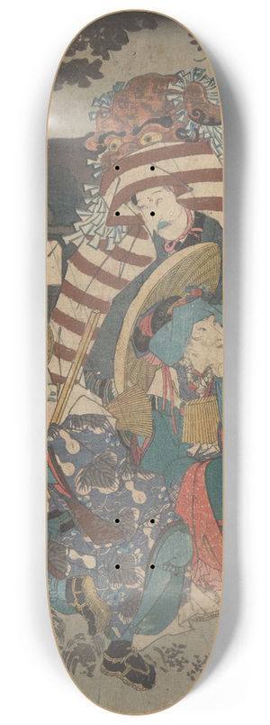 Toyokuni Utagawa - Three Figures, One with Animal Head Dress 8.25 inch art skate deck