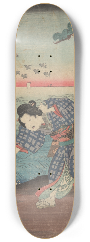 Toyokuni Utagawa - Woman Running on Seashore, Octopus 8.25 inch art skate deck
