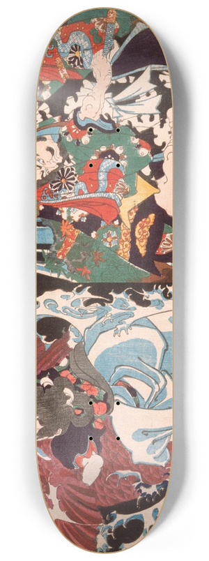 Tsukioka Yoshitoshi - Oniwaka and Carp; Taira no Koremochi and the Demon 8.25 inch art skate deck