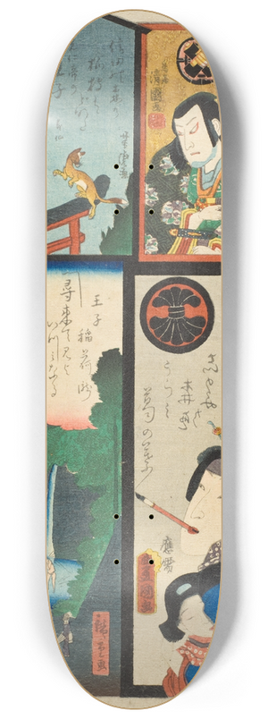 Utagawa Kunisada II -  Brigade, Extra (Bangai), ji; Actors Segawa Senjo as Kuzunoha and Kawarazaki Gonjr I as Abe no Yasuna 8.25 inch art skate deck
