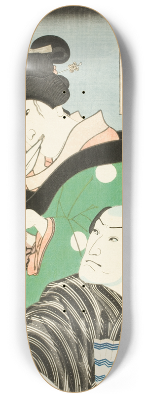 Utagawa Kunisada (Toyokuni III) - Actors in Roles of Kanpeis wife, Okaru and Ichimonjiya Saibei from the Play Chshingura 8.25 inch art skate deck