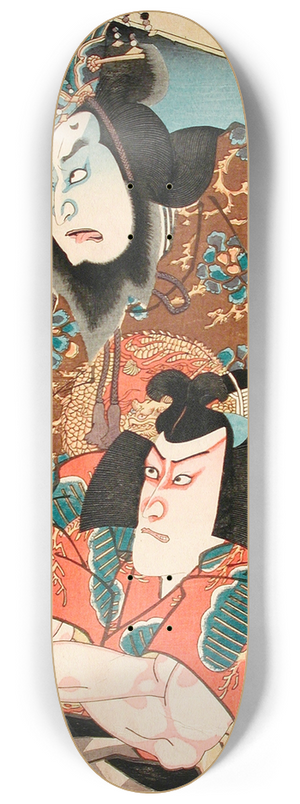 Utagawa Kunisada (Toyokuni III) - Fujiwara no Tokihira and Toneri Matsumaru from the Play Sugawara Denj Tenarai Kagami 8.25 inch art skate deck