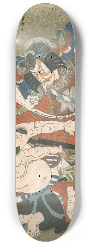 Utagawa Kunisada (Toyokuni III) - Ichikawa Danjr VII as Soga no Gor and Band Mitsugor III as Kobayashi no Asahina in a Soga Play 8.25 inch art skate deck