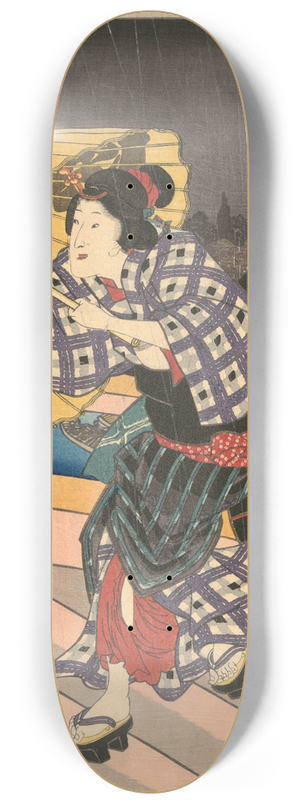 Utagawa Kunisada (Toyokuni III) - Rainy Scene on a Bridge (Ame no To no Sue) 8.25 inch art skate deck