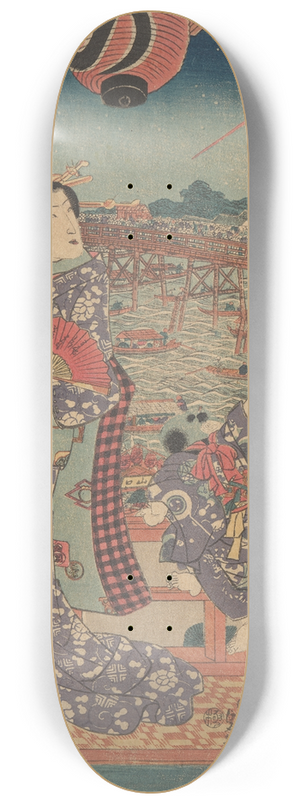 Utagawa Kunisada (Toyokuni III) - Woman and Child in Purple Kimono Overlooking Boats and Bridge 8.25 inch art skate deck Utagawa Kunisada (Toyokuni III) - Woman and Child in Purple Kimono Overlooking Boats and Bridge 8.25 inch art skate deck