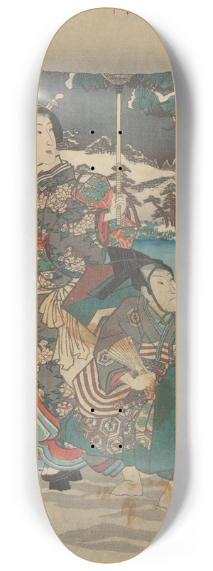 Utagawa Kunisada (Toyokuni III) - Woman and Male Servant in Snow, (Woman holding white umbrella) 8.25 inch art skate deck Utagawa Kunisada (Toyokuni III) - Woman and Male Servant in Snow, (Woman holding white umbrella) 8.25 inch art skate deck