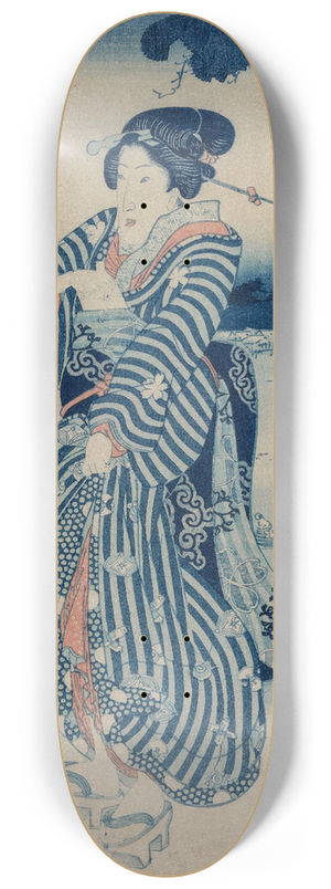 Utagawa Kuniyoshi - Geisha Standing on the Bank of the Sumida River (from the series People Who Like the Latest Fashions and Manners) 8.25 inch art skate deck