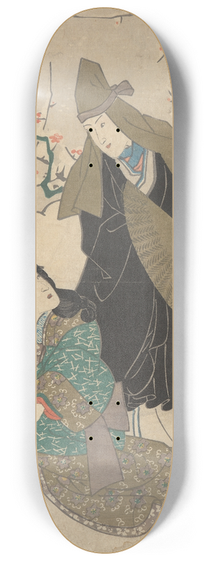 Utagawa Kuniyoshi - Snow Scene in December; Girl and Woman with Olive Green Hood and Fan 8.25 inch art skate deck