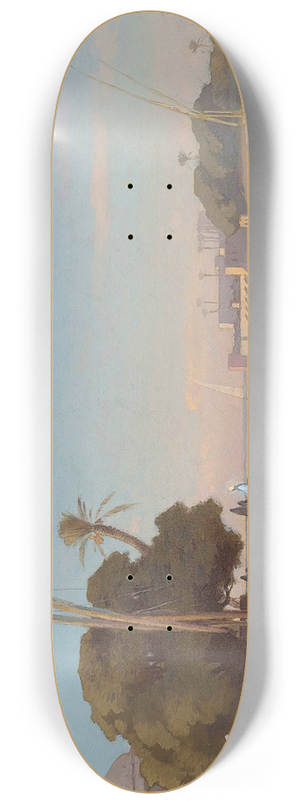 Auguste Louis Veillon - Mosque on the banks of the Nile 8.25 inch art skate deck