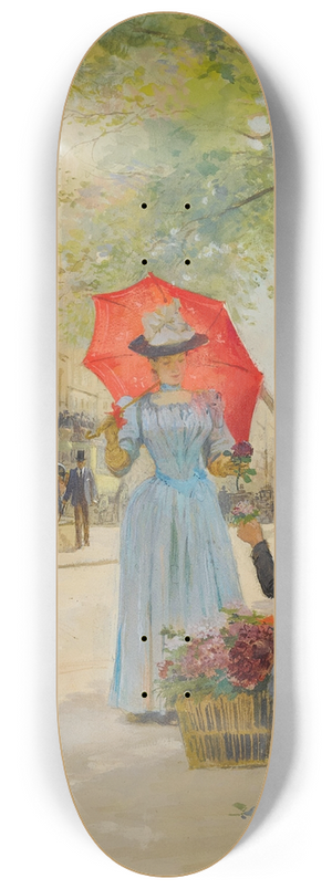 Victor Gabriel Gilbert - Jeune femme lombrelle achetant des fleurs 8.25 inch art skate deck