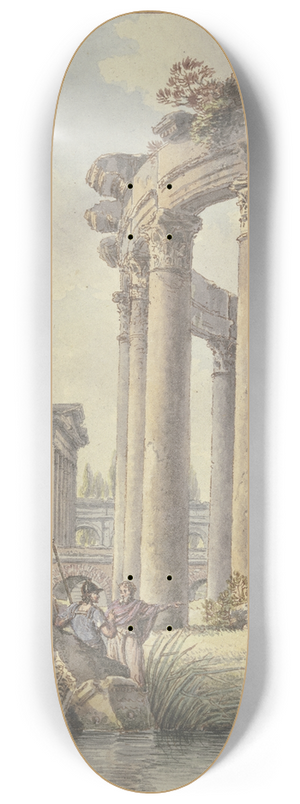 Victor-Jean Nicolle - Architektonisches Capriccio; Ruinen eines Rundtempels, im Hintergrund die Trajansule 8.25 inch art skate deck