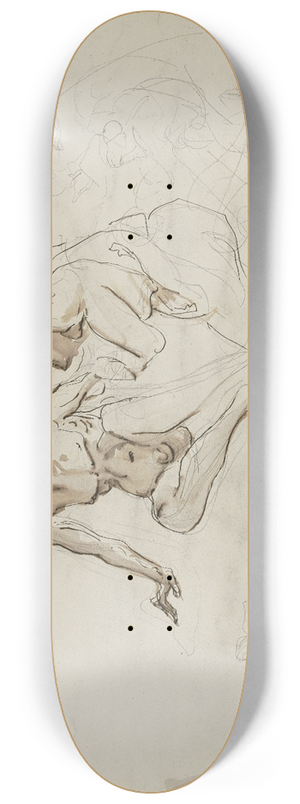 Victor Mller - Auf dem Boden sitzender, bellauniger mnnlicher Akt, von einer neben ihm knienden weiblichen Gestalt umsorgt , sowie weitere figrliche Skizzen 8.25 inch art skate deck