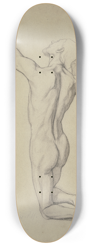 Victor Mller - Rckenansicht eines knienden mnnlichen Aktes nach links, die Linke auf einer Erhebung ablegend 8.25 inch art skate deck