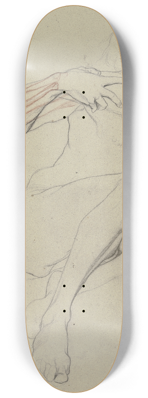 Victor Mller - Sitzender mnnlicher Akt in Vorderansicht, das Knochengerst des erhobenen rechten Armes rot eingezeichnet 8.25 inch art skate deck