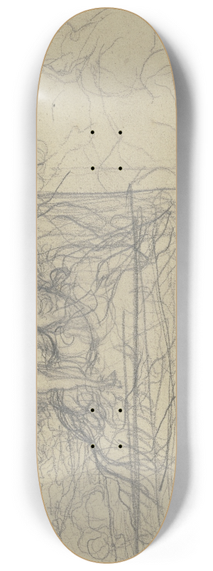 Victor Mller - Stehender weiblicher Akt neben einer Sphinx in einer Landschaft, daneben Frauenkpfe 8.25 inch art skate deck